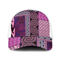 Pink Aotearoa Kowhaiwhai Pattern Mesh Trucker Cap NZ Maori Quilt Style - Polynesian Pride