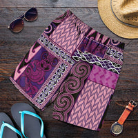 Pink Aotearoa Kowhaiwhai Pattern Shorts for Men NZ Maori Quilt Style - Polynesian Pride
