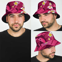 Pink Banana Leaf Hawaii Bucket Hat Lau Maia Plumeria Tropical Summer Vibes