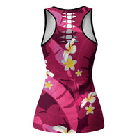 Pink Banana Leaf Hawaii Hollow Tank Top Lau Maia Plumeria Tropical Summer Vibes