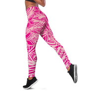 Pink Gradient Polynesia Leggings Hawaiian Tribal Hammerhead Shark Tattoo - Polynesian Pride