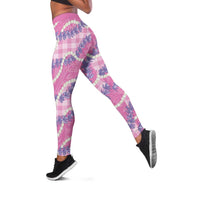 Pink Hawaii Palaka Honohono Pikake Leggings Hawaiian Orchid Lei Polynesian Pattern - Polynesian Pride