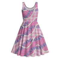 Pink Hawaii Palaka Honohono Pikake Midi Dress Hawaiian Orchid Lei Polynesian Pattern - Polynesian Pride