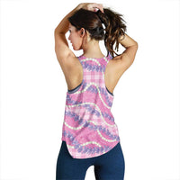 Pink Hawaii Palaka Honohono Pikake Women Racerback Tank Hawaiian Orchid Lei Polynesian Pattern - Polynesian Pride