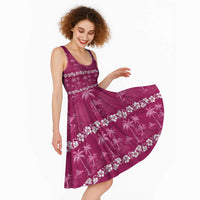 Pink Hawaii Palm Tree Hibiscus Midi Dress Fantasy Summer Vibe LT01 - Polynesian Pride