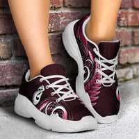 Pink New Zealand Chunky Sneakers Aotearoa Silver Fern With Manaia Maori Unique