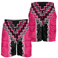 Pink Niho Taniwha Mix Poutama Shorts for Men Unique Taniko Aotearoa - Polynesian Pride