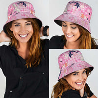 Pink Palaka Crane and Flowers Bucket Hat Japan Heritage Spirit - Polynesian Pride