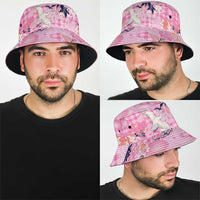 Pink Palaka Crane and Flowers Bucket Hat Japan Heritage Spirit - Polynesian Pride