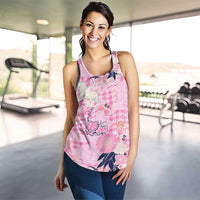 Pink Palaka Crane and Flowers Women Racerback Tank Japan Heritage Spirit - Polynesian Pride