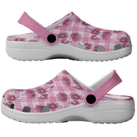 Pink Palaka Hawaii Clogs Shoes Hawaiian Lehua Blossoms
