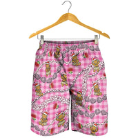 Pink Palaka Hawaii Mele Kalikimaka Shorts for Men Ohia Lehua Shell Leis Funny Gingerbread Santa - Polynesian Pride
