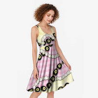 Pink Palaka Hawaii Midi Dress Kukui Nut Pikake Lei Hawaiian Tapa Pattern - Polynesian Pride