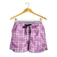 Pink Palaka Hawaii Palapalai Shorts for Women Hawaiian Fern