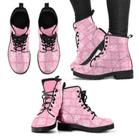 Pink Palaka Quilt Hawaii Leather Boots Traditional Hawaii-plaid Pattern - Polynesian Pride