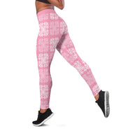 Pink Palaka Quilt Hawaii Leggings Traditional Hawaii-plaid Pattern - Polynesian Pride