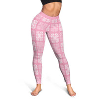 Pink Palaka Quilt Hawaii Leggings Traditional Hawaii-plaid Pattern - Polynesian Pride
