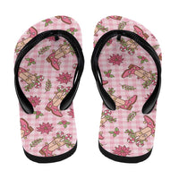 Pink Paniolo Palaka Hawaiian Cowgirl Christmas Flip Flops - Polynesian Pride