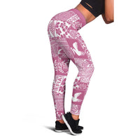 Pink Tonga Kilisimasi Fiefia Leggings Pacific Patchwork Xmas Vibes - Polynesian Pride