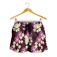 Pink Tropical Hawaii Shorts for Women Seamless Monstera Plumeria Hawaiian Pattern - Polynesian Pride