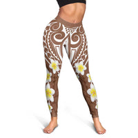 Plumeria With Brown Polynesian Tattoo Pattern Leggings - Polynesian Pride