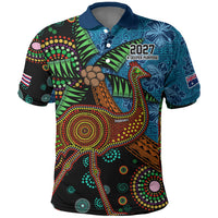2027 Fiji and Australia with Hawaii Flag Polo Shirt Palm Tree and Abogirinal Emu LT03
