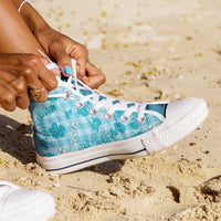 Polu Aloha Hawaii High Top Shoes Plumeria Lei With Palaka Motif - Polynesian Pride