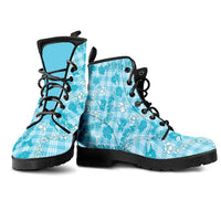 Polu Aloha Hawaii Leather Boots Plumeria Lei With Palaka Motif - Polynesian Pride