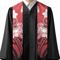 Polynesia Hammerhead Shark Graduation Stole Red Tribal Pattern With Plumeria