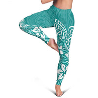 Polynesia Leggings Plumeria Teal Curves