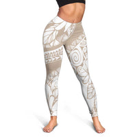 Polynesia Leggings Polynesian Tropical Flowers Beige Pastel Vibes - Polynesian Pride