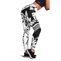 Polynesia Leggings Polynesian Tropical Flowers Black Pastel Vibes - Polynesian Pride
