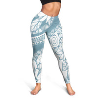 Polynesia Leggings Polynesian Tropical Flowers Blue Pastel Vibes - Polynesian Pride