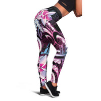 Polynesian Art Tattoo Leggings Plumeria Flowers Pink Gradient