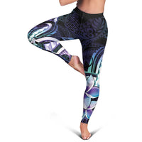 Polynesian Art Tattoo Leggings Plumeria Flowers Turquoise Gradient