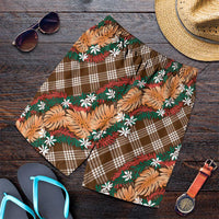 Polynesian Monstera Tiare Floral Shorts for Men Chocolate Brown Tropical Plaid - Polynesian Pride