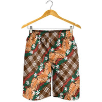 Polynesian Monstera Tiare Floral Shorts for Men Chocolate Brown Tropical Plaid - Polynesian Pride