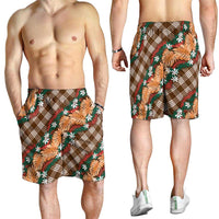 Polynesian Monstera Tiare Floral Shorts for Men Chocolate Brown Tropical Plaid - Polynesian Pride