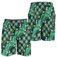 Polynesian Monstera Tiare Floral Shorts for Men Forest Green Tropical Plaid - Polynesian Pride