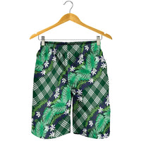 Polynesian Monstera Tiare Floral Shorts for Men Forest Green Tropical Plaid - Polynesian Pride
