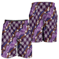 Polynesian Monstera Tiare Floral Shorts for Men Lavender Tropical Plaid - Polynesian Pride