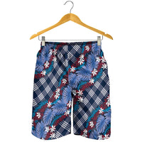 Polynesian Monstera Tiare Floral Shorts for Men Royal Blue Tropical Plaid - Polynesian Pride