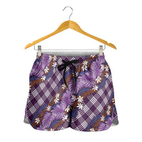 Polynesian Monstera Tiare Floral Shorts for Women Lavender Tropical Plaid LT01 - Polynesian Pride