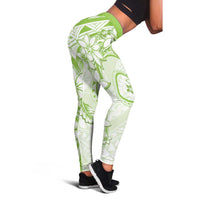 Polynesian Pattern With Plumeria Flowers Leggings Lime Green - Polynesian Pride