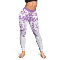 Polynesian Pattern With Plumeria Flowers Leggings Purple - Polynesian Pride