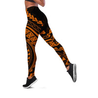 Polynesian Pride Leggings Turtle Hibiscus Luxury Style - Orange - Polynesian Pride
