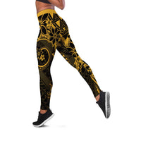 Polynesian Sunset Plumeria Leggings Gold Polynesian Tattoo - Polynesian Pride