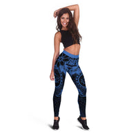 Polynesian Sunset Plumeria Leggings Navy Polynesian Tattoo - Polynesian Pride