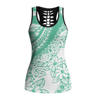 Polynesian Tiare Flower Cyan Pastel Hollow Tank Top