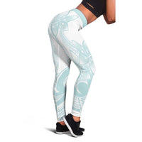 Polynesian Tribal Plumeria Lotu Tamaiti Leggings Pastel Cyan - Polynesian Pride